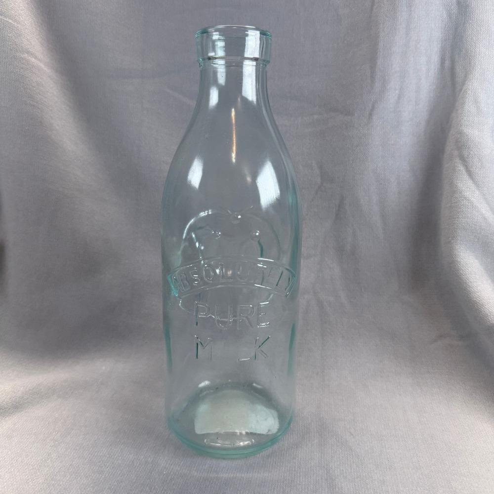 Unbranded Milk Bottle Unisex OS Clear Aqua Vintage Style Embossed Cow Farmhouse